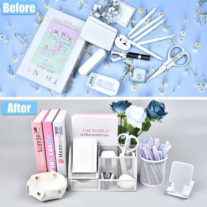 White Desk Accessories, 25Pcs White Office Supplies and Desk Organizers, with Tape Dispenser, Stapler, Staple Remover, Ect, Gift Box Packaging
