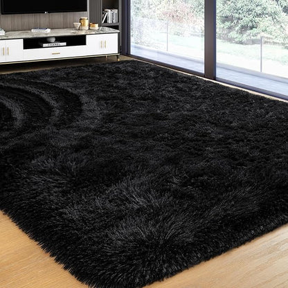 Softlife Rug for Bedroom 4x5.3 Feet Area Rug for Living Room Super Soft Shaggy Rugs for Kids Room Fluffy Fuzzy Carpets Long Plush Bedside Rug Nursery Christmas Home Decoration for Boys Girls, Black