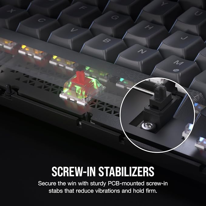 Corsair K65 Plus Wireless 75% RGB Mechanical Gaming Keyboard – Pre-Lubricated MLX Red Linear Switches – PBT Dye-Sub Keycaps – PC, Mac, PS5, PS4, Xbox, iPad – QWERTY NA – Black/Gray
