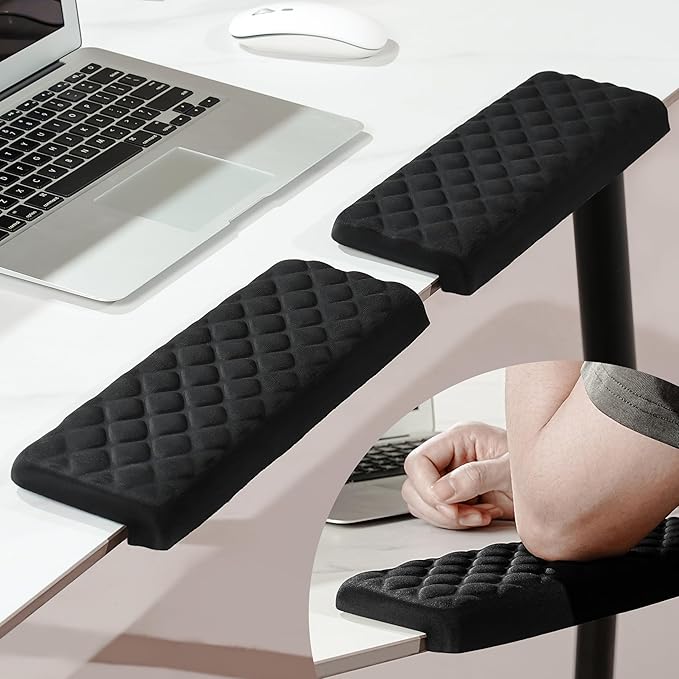 MEKASS L-Shaped Desk Elbow Pad for Desk, Memory Foam Elbow Support Padding with Non-Slip, 2-Piece Ergonomic Desk Edge Cushion, Wrist Comfort Support for Office Home (Diamond Black)