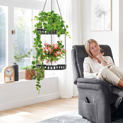 Plant Hanger Indoor Outdoor, 2 Tier Hanging Planter Plant Shelf, Metal Hanging Plants Holder for Indoor Outdoor Plants