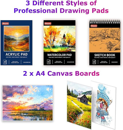iBayam Teen Girl Gifts Trendy Stuff, 195-Pack Art Kit Drawing Coloring Set for Adults Kids, Aesthetic Preppy Stuff School Supplies Cute Japanese Stationary Sketching Supplies