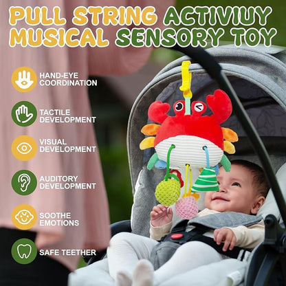 Car Seat Baby Toys 0-6 Months，Stroller Toy，Babies Infant Sensory Carseat Hanging Toy Gym with Squeaker, Crinkle, Rattle, Mirror & Teether| Soft Plush，Babies Gift 0-3-6-12 Months Boy Girl