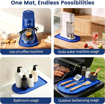 Silicone Coffee Mat,15.8"x7.9" Coffee Bar Mats for Countertop,Espresso Mat, Silicone Heat Resistant Mat for Espresso Machine/Coffee Maker (Blue)