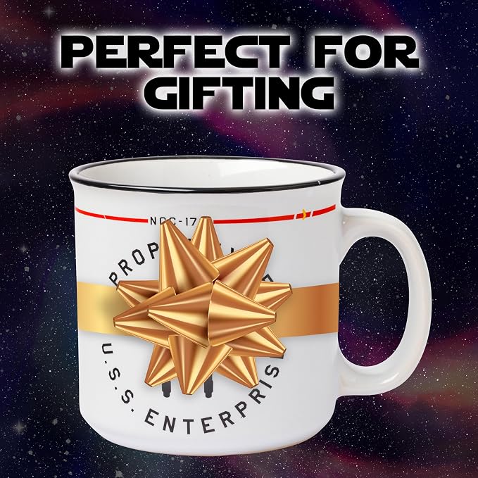 Silver Buffalo Star Trek Enterprise Property, Ceramic Camper Mug, 20oz | NCC-1701, The USS, 0.59 Liters