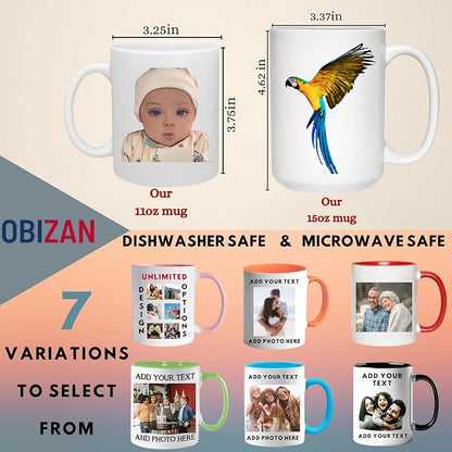 Custom Coffee Mug with Photo, Text, or Logo | Personalized Ceramic Mug 11oz | Customizable Gift for Men, Women | Unique Gift for Birthdays, Holidays, Christmas | White - Black