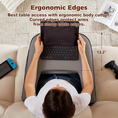 cooloo8 Reading Pillow for Bed, Gaming Pillow for Lap, Petite Adults, Teens Arm Rest Pillow, Memory Foam Lap Desk Pillow for Reading, Working, Playing, Crocheting in Bed Couch(Grey)