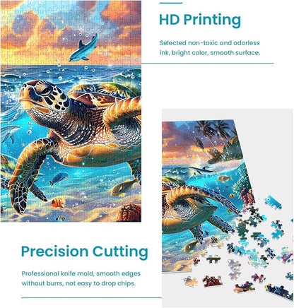 2 Pack Puzzles for Adults 1000 Pieces-Sea Turtle & Dolphins Difficult Jigsaw Puzzles for Adults,Hard Jigsaw Puzzle Decorations DIY Leisure Game Toy Suitable Family Friends(27.5x20 inches)