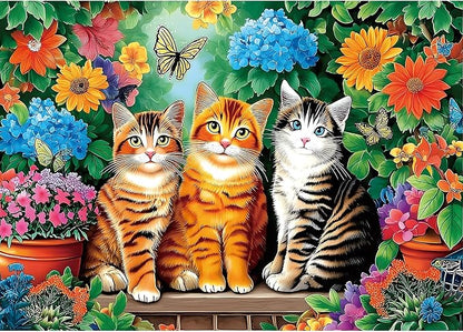 Garden Cats 1000 Piece Jigsaw Puzzle for Adults Colorful Floral Landscape with Butterflies Flowers Cute Fun Kittens Challenging Art Puzzle Home Decor Gift 27.6x19.7