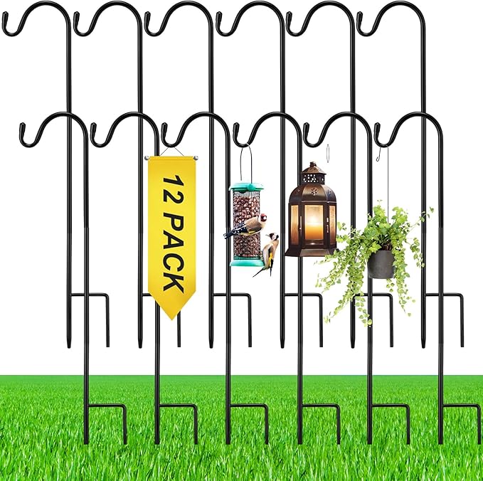 12 Pcs 24 Inch Shepherds Hook for Outdoor Adjustable Bird Feeder Pole Metal Steel Shepard Hooks for Hummingbird Stand Feeder Pole for Garden Plant, Lantern, Hanging Wedding Decor