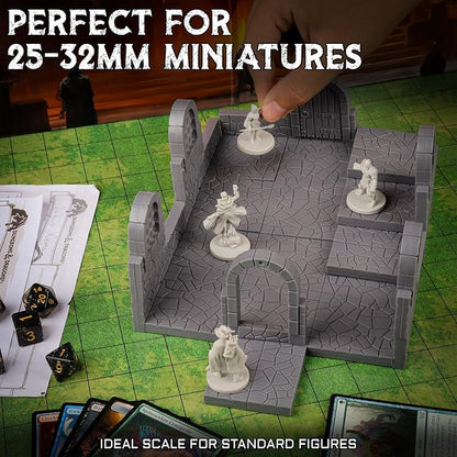 CZYY Magnetic Dungeon Tiles, 58 PCS Modular Terrain Set for RPGs, Basic Set | Double-Sided Texture, Paintable Gray Plastic, Quick Build 3D Battle Maps, Fits 25-32 mm Miniatures, Gift for DM & RPG Player