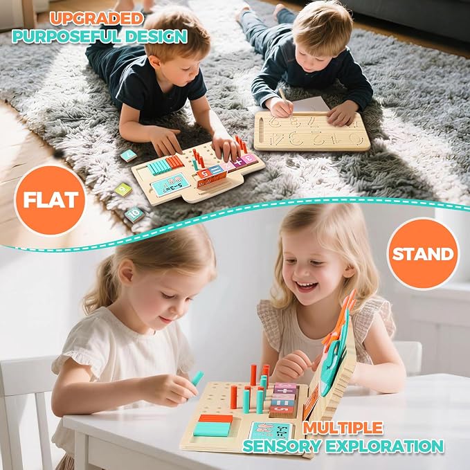 Montessori Learning Toys for Toddlers, Double-Sided Preschool Educational Math Manipulatives Number Counting Blocks, Finger Counting Math Toys for Kids 3-5 Year Old Boys Girls Gift