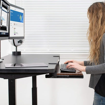 VIVO Dark Walnut Large 27 x 11 in Under Desk Keyboard Tray, MOUNT-KB05D | Keyboard Tray for Typing, Slide Out Platform, Extra Sturdy C-Clamp Mount System, Computer Drawer, Black Frame