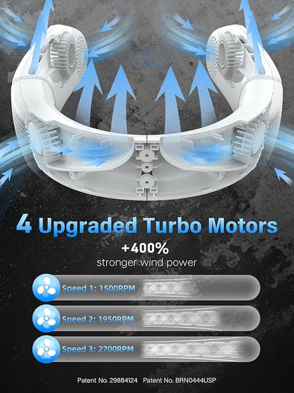 ChillGo Neck Fan - 4 Turbo Foldable Portable Fans - Personal Bladeless Fan 5200mAh with Strong Airflow, Neck Fans that Blow Cold Air with 4 Vent Small Mini Fans Wearable Cooling Fan for Travel Outdoor