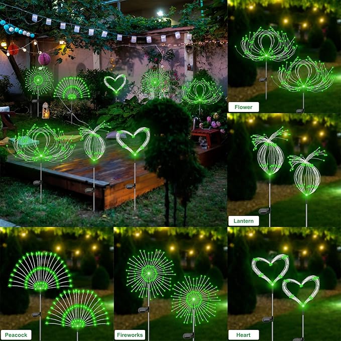 Solar Garden Lights Outdoor Waterproof, 2 Pack 120 LED Solar Firework Lights Decorative Garden Décor Outside for Flowerbed Pathway Party Christmas Decoration, Green