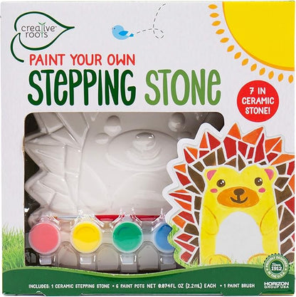 Creative Roots Mosaic Hedgehog Stepping Stone, Includes 7-Inch Ceramic Stone & 6 Vibrant Paints, DIY Garden Stepping Stone Kit for Kids Ages 6+