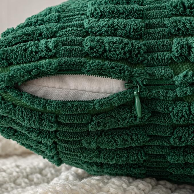 MIULEE Pack of 2 Dark Green Corduroy Decorative Pillow Covers 20x20 Inch Soft Boho Striped Throw Pillow Covers Modern Farmhouse Home Decor for Sofa Living Room Couch Bed
