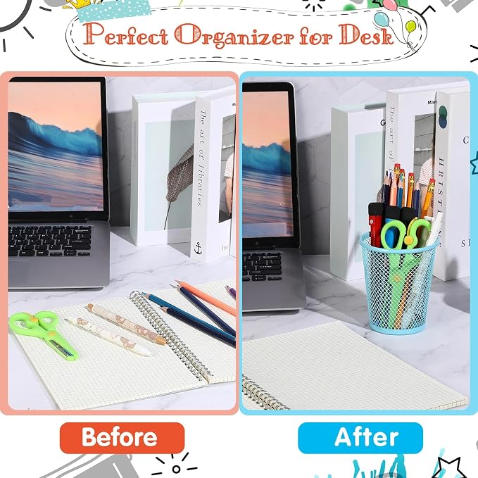 Colarr 24 Pcs Mesh Pencil Holder, Colored Metal Pen Holder Metal Pen Cup Desk Organizer Cups Makeup Brush Holders for Desk Home School Office, 4 Colors