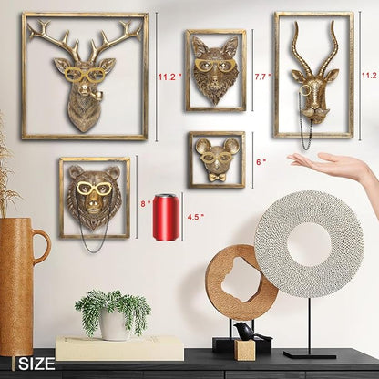 Newinhome Animal Heads Wall Decor (Includes Metal Frame) Resin Animals Sculptures Head Wall Hanging Decoration Gold vintage Wall Sculpture for Living Room Bedroom Office(Antelope)