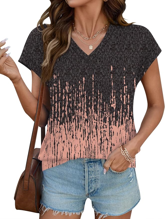 Rapbin Womens Summer Tops Women Blouses Dressy Casual V Neck T Shirts Short Sleeve Spring Tops for Women