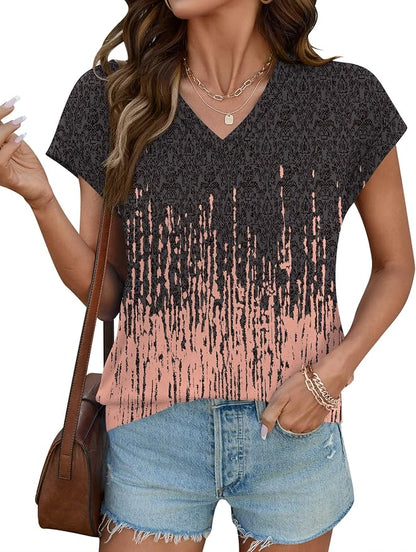 Rapbin Womens Summer Tops Women Blouses Dressy Casual V Neck T Shirts Short Sleeve Spring Tops for Women