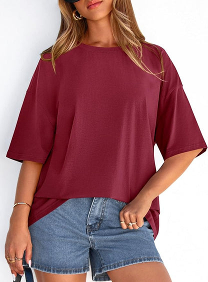 PRETTYGARDEN Womens 2026 Spring Going Out Tops Casual Short Sleeve Crewneck Loose Fit Basic Oversized T Shirts Summer Outfits