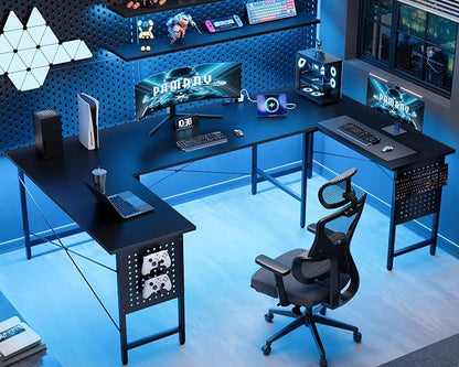 Pamray 71 Inch Large Gaming Desk with Power Outlets U Shaped Computer Desk | Spacious Workspace with USB Charging Ports & Pegboard & Headphone Hooks Suitable for PC Gaming Office Work Study and Writing