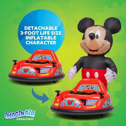 6V Mickey Mouse Toys Toddler Bumper Car - Ride On Toddler Toy, Kids Electric Bumper Car, Auto-Inflated, Parent Remote Control, LED Light, 360° Spins, 1 MPH, Max Weight 66lbs, Age 1.5-4yrs
