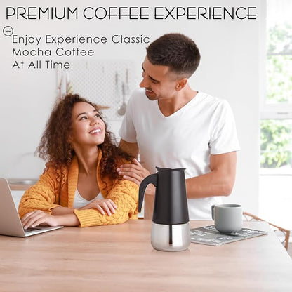 Mixpresso 9 Cup Greca Moka Pot, Stainless Steel Stovetop Espresso Maker | 450ml/15oz Italian stovetop coffee maker with classic percolator design, ideal for preparing coffee at home or while camping