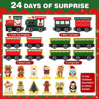 Toddler Advent Calendar 2025-24 Days Magnetic Wooden Animal Train Set Christmas Advent Calendar 2025 for Kids, Countdown Calendar Gifts Montessori Train Stocking Stuffer for Toddlers, Boys and Girls