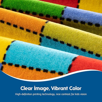 Booooom Jackson Thick Classroom Rug Elementary,13'x7'5'' Large Classroom Carpet Preschool Seating Rug for School, Colorful Classroom Rug for Classroom with 0.3'' Non-Slip Backing