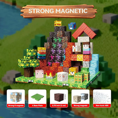 150 PCS Magnetic Blocks, Magnetic Building Blocks Cubes, Farm Magnet Toys for Kids Ages 3+, Magnet Blocks with 4 Bottom Plate for Boys, STEM Toys & Ideal Christmas Birthday Gift