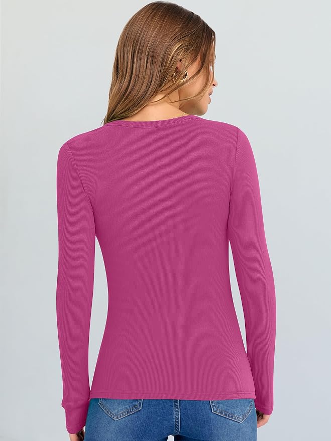 ANRABESS Long Sleeve V Neck Shirts for Women | Soft Comfy Ribbed Knit Fitted Tshirts, Casual Going Out Tops, 2026 Trendy Basic, Fall Winter Underscrub Layering Clothes