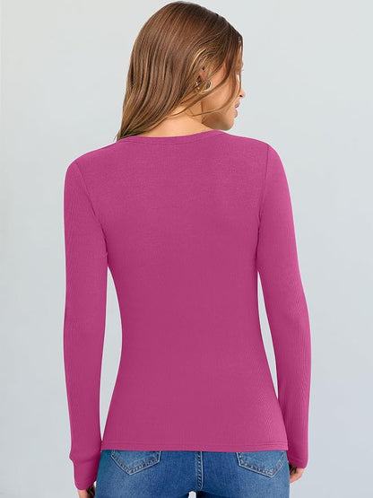 ANRABESS Long Sleeve V Neck Shirts for Women | Soft Comfy Ribbed Knit Fitted Tshirts, Casual Going Out Tops, 2026 Trendy Basic, Fall Winter Underscrub Layering Clothes