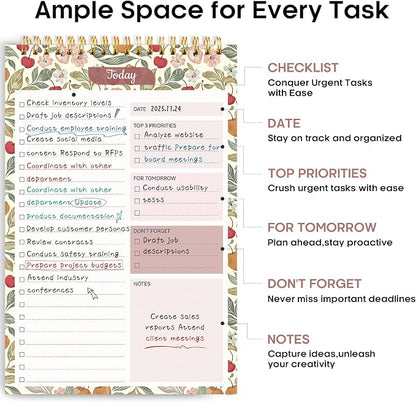 Taja To Do List Notepad, Undated Daily Planner for Work and Goal Setting | Cherry Orchard, 52 Sheets, 9.8" x 6.5" , for Office, Home and school, Daily Task Planning, Notes and Everyday Organization