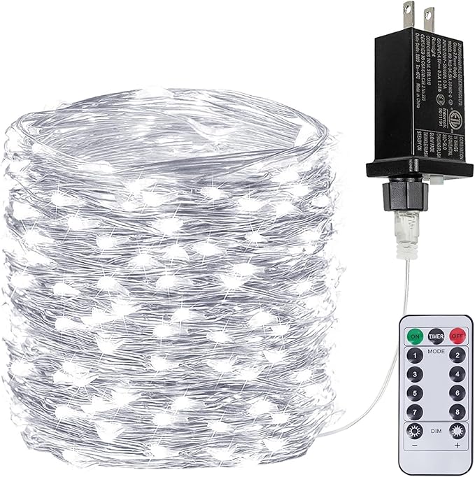 66Ft 200LED Fairy Lights Plug in with Remote, Waterproof String Lights Outdoor & Indoor 8 Modes with Timer, LED Twinkle Lights for Girl's Room Garden Patio Halloween Christmas Decorations (Cool White)