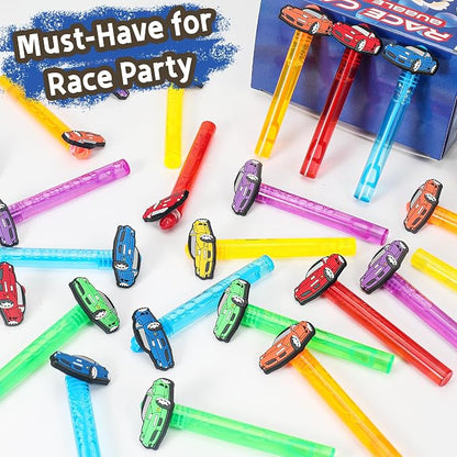 Race Car Party Favors 24Pcs Bubble Wands for Wheel-Themed Birthday Party Supplies, Kids Pinata Goodie Bag Stuffers & Classroom Prizes Gifts