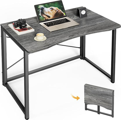 Huuger Folding Desk for Small Spaces, 31.5 Inch Foldable Computer Table, Easy Assembly, for Home Office, Study, Bedroom, Dorm, Space Saving, Small Writing Work Office Computer Desk, Grey