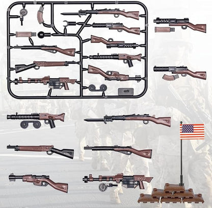 36 Pcs Weapons Pack Military U.S Field Force Weapons Toy Set - Brown Weapons Accessories Weapon Battle Building Blocks Compatible with Major Brand, 3 Years Old and up