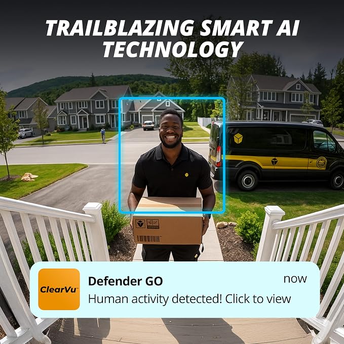Defender GO 2K AI Powered WiFi Indoor/Outdoor Home, Business, Pet, Baby Security Camera, AI Detection, Dual Band, Spotlight/Siren, Color Night Vision, 2-Way Talk, Works with ClearVu App, 3 Pack