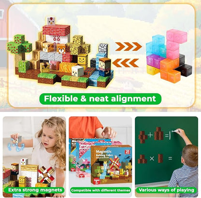 GraceDuck 120 PCS Magnetic Blocks - Magnetic Building Blocks, Magnetic Farm Animal Homes Stacking Magnets for Kids, STEM Montessori Sensory Toys for Kids 3+ Boys and Girls Christmas Birthday Gifts