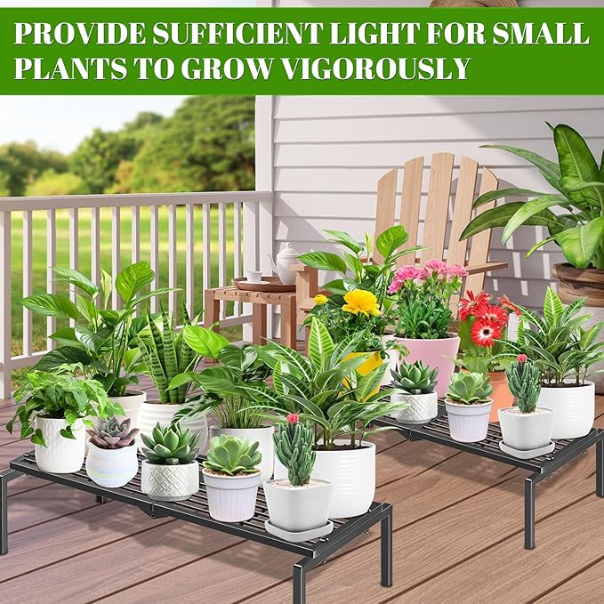 1 Tier Metal Plant Stand Indoor Outdoor, Potted Multiple Flower Pot Holder Rack Plant Shelf, Heavy Duty Planter Display Shelving for Patio Balcony Garden Living Room Decorative (Black)