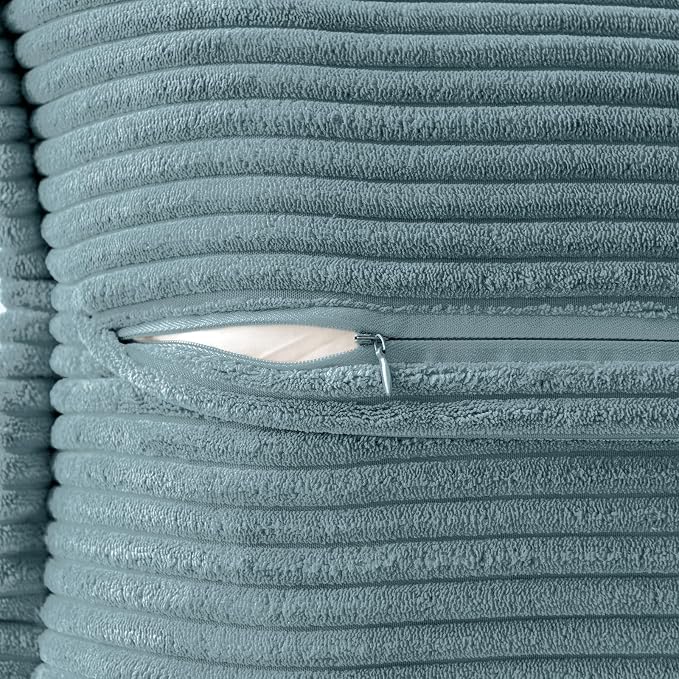 MIULEE Decorative Throw Pillow Covers for Couch Bed Livingroom 18x18 Inch Set of 2 Dusty Blue Boho Accent Throw Pllows Broadside Striped Patchwork Soft Corduroy Summer Coastal Pillowcases