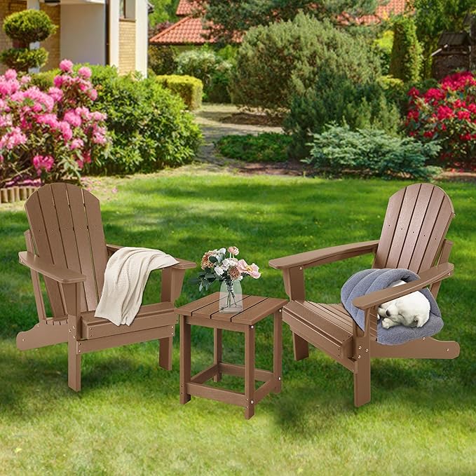 LZRS Adirondack Square Outdoor Side Table for Patio, Pool Composite Patio Table,HDPE End Tables for Backyard,Pool, Indoor Companion, Easy Maintenance & Weather Resistant(Brown)