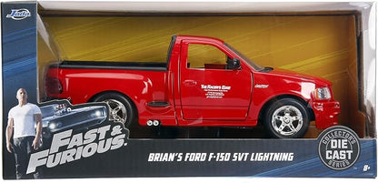 Jada Toys Fast & Furious 1:24 Brian's Ford F-150 SVT Lightning Die-cast Car, toys for kids and adults, Red (99574)