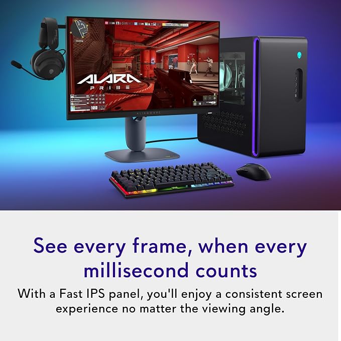 Alienware 24 Gaming Monitor AW2525HM, FHD IPS Panel, 320Hz, 0.5ms, G-SYNC | FreeSync Premium, 400 Nit Brightness, 1000:1 Contrast, 99% sRGB, Anti-Glare, USB Hub, Height Tilt Swivel, VESA 100x100