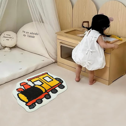 Bedroom or Bathroom Rug for kids - 24x16 in; 100% Soft Microfiber Kids Bathroom Mat; Decorative Kids Area Rug, for Boys Girls Kids, 18x24 Inches (Locomotive)