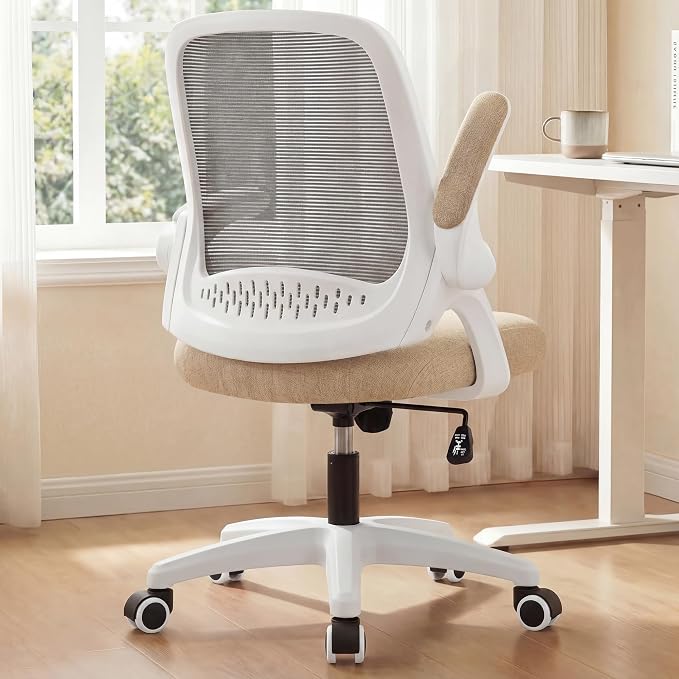 NEO CHAIR Office Desk Gaming Ergonomic Computer Chair with Lumbar Back Support Adjustable Height Swivel Rolling Wheels Flip-up Arms Mesh Chair for Home Vanity (Beige) | Lumbar Support, Height Adjustment, 360° Swivel and Rolling Base, Space-Saving Desig...