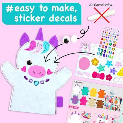 EZCRA Unicorn Hand Puppet Making Kit for Kids Ages 5-10 - Make Your Own Puppets - 8 DIY Craft Projects with Stickers - Educational Gift for Girls & Boys