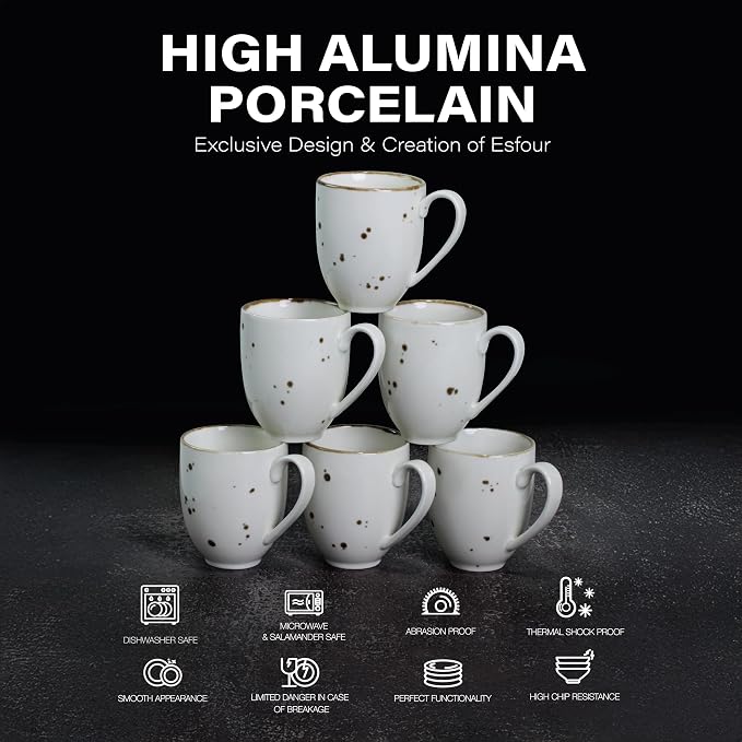 Esfour Ceramics Coffee Mugs Set Of 6, 14 Oz Large Handle Heavy Duty Cups - Microwave Dishwasher Safe - Latte, Cappuccino, Tea, Cocoa, Mocha - Men, Women, Home Office Daily Use, Classic Assorted Colors